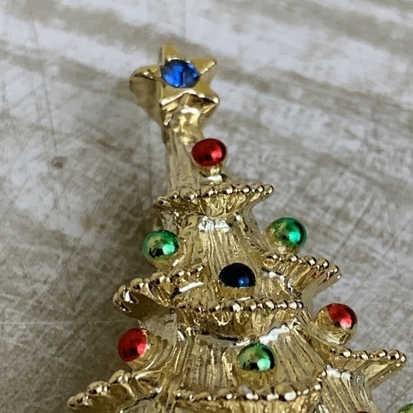 Gerry’s | Vintage Gold Tone Crystal Christmas Tree Brooch Pin - Picture 11 of 16